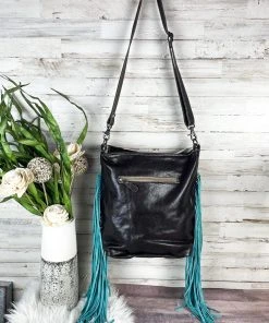 Myra Kara Cowhide & Sunflower Turquoise Fringe Handbag