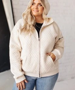 Ave Shops Keep Me Cozy Quilted Jacket In Cream Cardigans, Sweaters, Outerwear