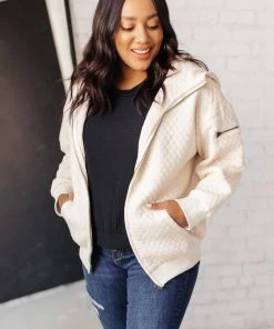 Ave Shops Keep Me Cozy Quilted Jacket In Cream Cardigans, Sweaters, Outerwear