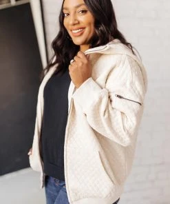 Ave Shops Keep Me Cozy Quilted Jacket In Cream Cardigans, Sweaters, Outerwear