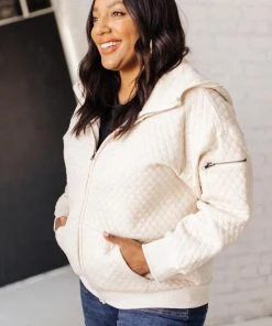 Ave Shops Keep Me Cozy Quilted Jacket In Cream Cardigans, Sweaters, Outerwear