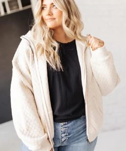 Ave Shops Keep Me Cozy Quilted Jacket In Cream Cardigans, Sweaters, Outerwear