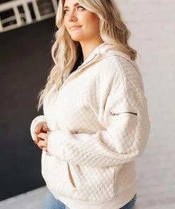 Ave Shops Keep Me Cozy Quilted Jacket In Cream Cardigans, Sweaters, Outerwear