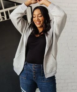 Ave Shops Keep Me Cozy Quilted Jacket In Gray Cardigans, Sweaters, Outerwear