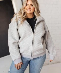 Ave Shops Keep Me Cozy Quilted Jacket In Gray Cardigans, Sweaters, Outerwear