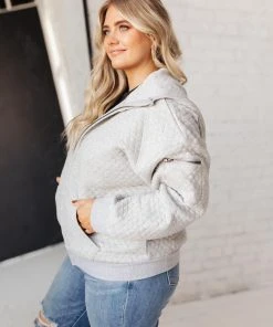 Ave Shops Keep Me Cozy Quilted Jacket In Gray Cardigans, Sweaters, Outerwear