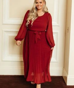 Ave Shops Simple And Pleated Dress In Rust Dresses, Rompers, Jumpsuits