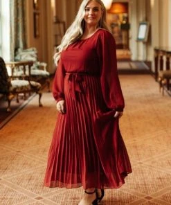 Ave Shops Simple And Pleated Dress In Rust Dresses, Rompers, Jumpsuits