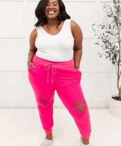 Ave Shops Kick Back Distressed Joggers - Hot Pink | Comfortable Bottoms & Jeans 29 Ave Shops Kick Back Distressed Joggers Hot Pink Bottoms & Jeans