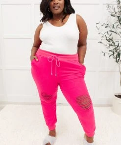 Ave Shops Kick Back Distressed Joggers - Hot Pink | Comfortable Bottoms & Jeans 36 Ave Shops Kick Back Distressed Joggers Hot Pink Bottoms & Jeans