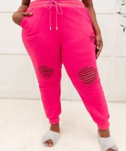 Ave Shops Kick Back Distressed Joggers - Hot Pink | Comfortable Bottoms & Jeans 38 Ave Shops Kick Back Distressed Joggers Hot Pink Bottoms & Jeans