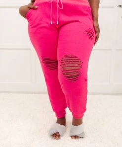 Ave Shops Kick Back Distressed Joggers - Hot Pink | Comfortable Bottoms & Jeans 32 Ave Shops Kick Back Distressed Joggers Hot Pink Bottoms & Jeans