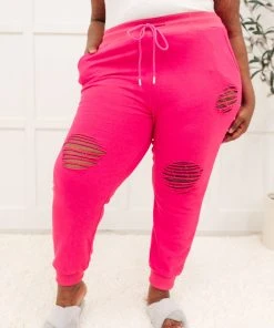 Ave Shops Kick Back Distressed Joggers - Hot Pink | Comfortable Bottoms & Jeans 34 Ave Shops Kick Back Distressed Joggers Hot Pink Bottoms & Jeans
