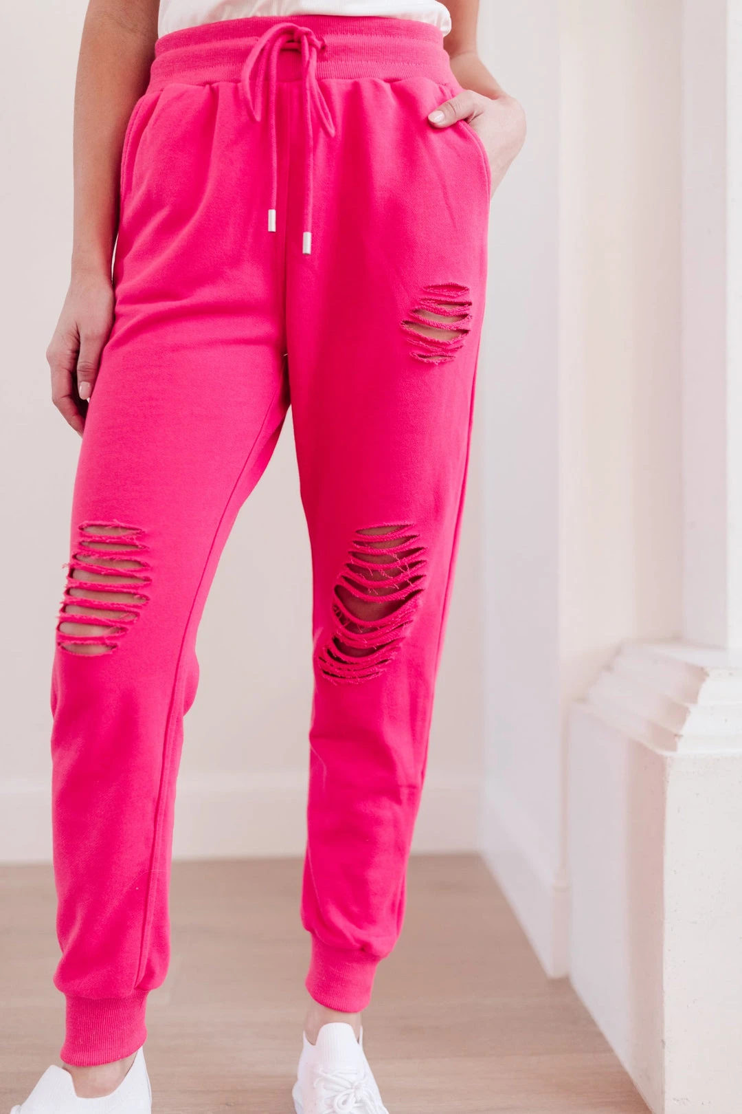 Ave Shops Kick Back Distressed Joggers - Hot Pink | Comfortable Bottoms & Jeans 6 Ave Shops Kick Back Distressed Joggers Hot Pink Bottoms & Jeans