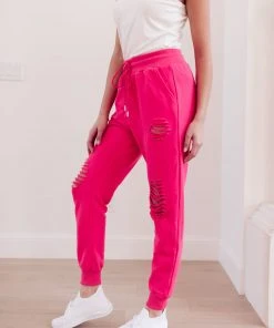 Ave Shops Kick Back Distressed Joggers - Hot Pink | Comfortable Bottoms & Jeans 33 Ave Shops Kick Back Distressed Joggers Hot Pink Bottoms & Jeans
