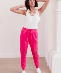 Ave Shops Kick Back Distressed Joggers - Hot Pink | Comfortable Bottoms & Jeans 37 Ave Shops Kick Back Distressed Joggers Hot Pink Bottoms & Jeans