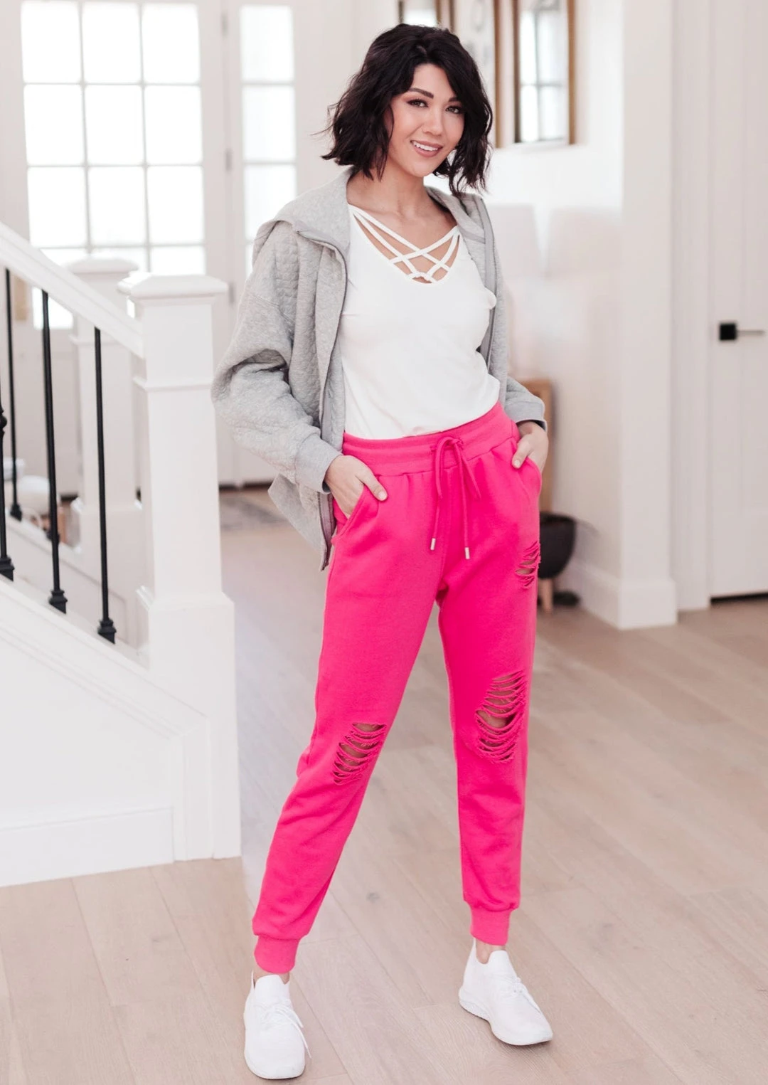 Ave Shops Kick Back Distressed Joggers - Hot Pink | Comfortable Bottoms & Jeans 4 Ave Shops Kick Back Distressed Joggers Hot Pink Bottoms & Jeans
