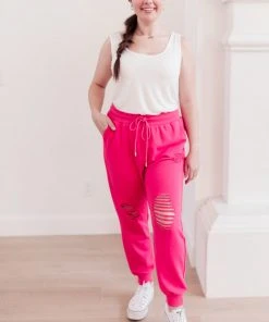 Ave Shops Kick Back Distressed Joggers - Hot Pink | Comfortable Bottoms & Jeans 40 Ave Shops Kick Back Distressed Joggers Hot Pink Bottoms & Jeans