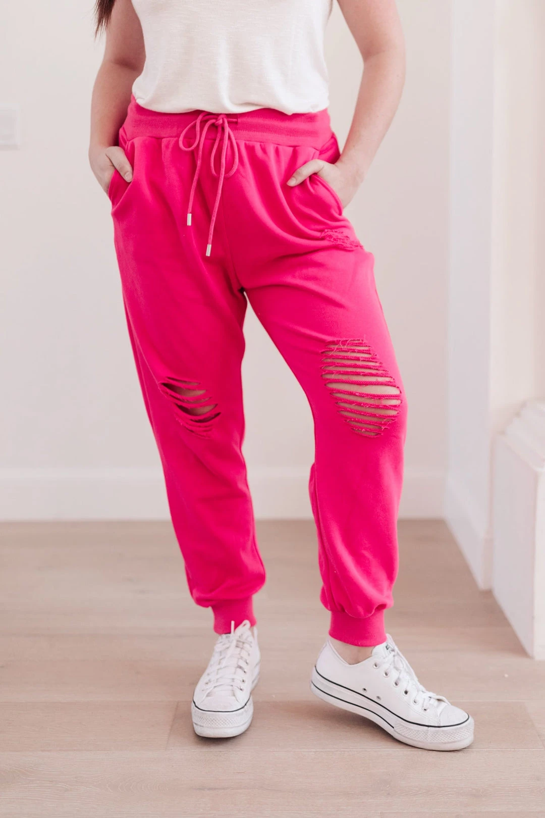 Ave Shops Kick Back Distressed Joggers - Hot Pink | Comfortable Bottoms & Jeans 19 Ave Shops Kick Back Distressed Joggers Hot Pink Bottoms & Jeans