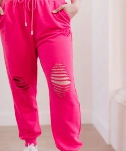 Ave Shops Kick Back Distressed Joggers - Hot Pink | Comfortable Bottoms & Jeans 46 Ave Shops Kick Back Distressed Joggers Hot Pink Bottoms & Jeans