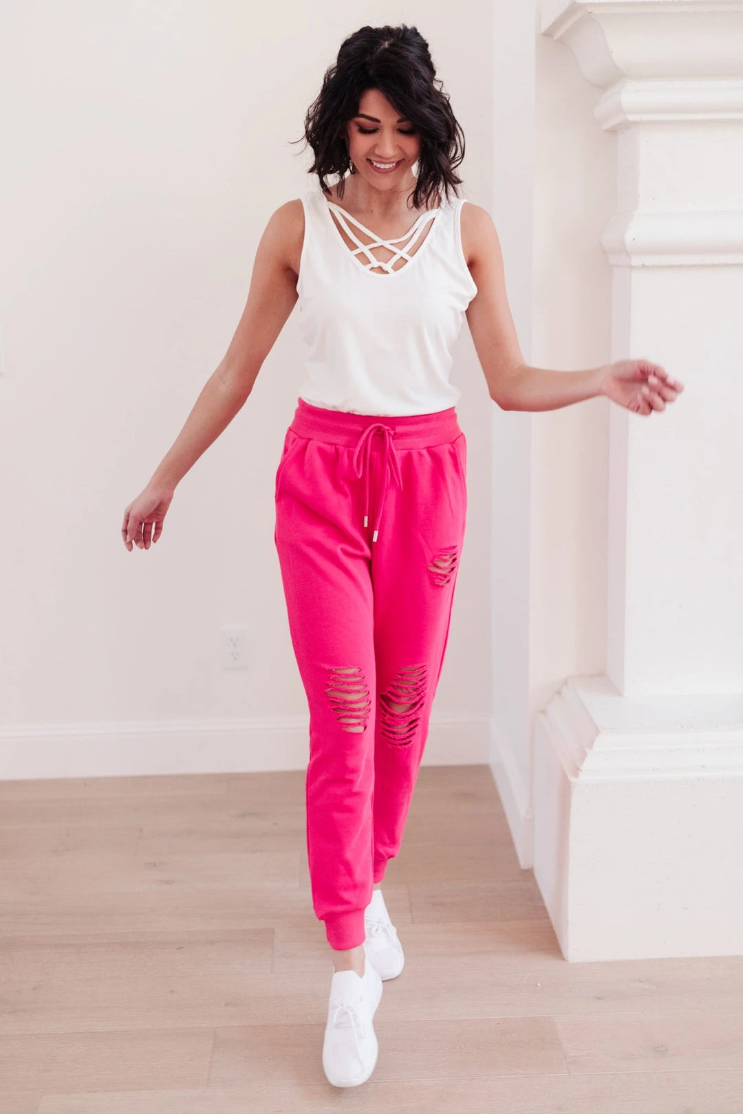 Ave Shops Kick Back Distressed Joggers - Hot Pink | Comfortable Bottoms & Jeans 7 Ave Shops Kick Back Distressed Joggers Hot Pink Bottoms & Jeans