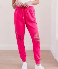 Ave Shops Kick Back Distressed Joggers Hot Pink Bottoms & Jeans