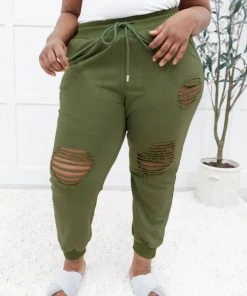 Ave Shops Kick Back Distressed Olive Joggers - Casual Comfort Bottoms 30 Ave Shops Kick Back Distressed Joggers In Olive