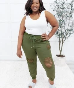 Ave Shops Kick Back Distressed Olive Joggers - Casual Comfort Bottoms 28 Ave Shops Kick Back Distressed Joggers In Olive