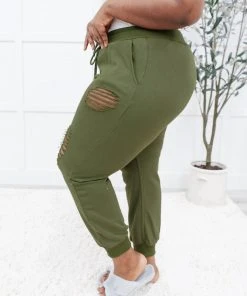 Ave Shops Kick Back Distressed Olive Joggers - Casual Comfort Bottoms 33 Ave Shops Kick Back Distressed Joggers In Olive