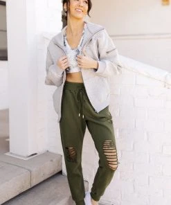 Ave Shops Kick Back Distressed Joggers In Olive