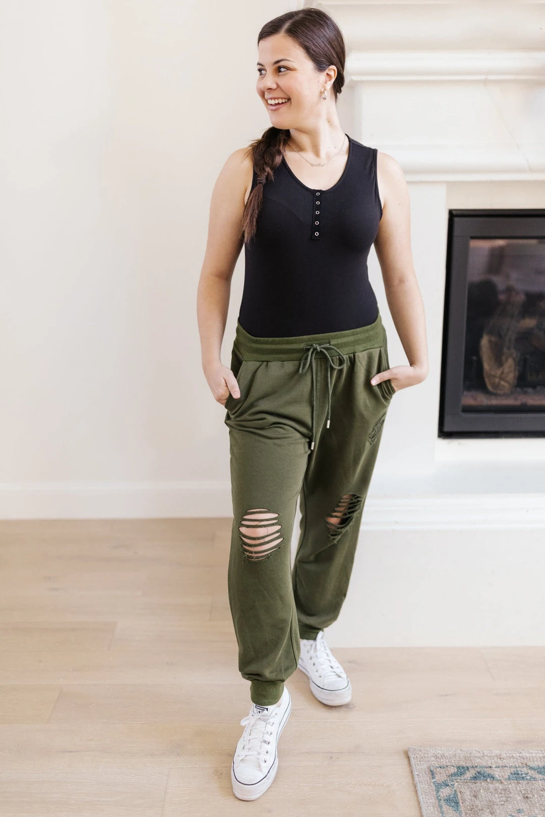 Ave Shops Kick Back Distressed Olive Joggers - Casual Comfort Bottoms 17 Ave Shops Kick Back Distressed Joggers In Olive