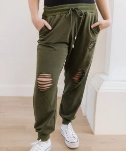 Ave Shops Kick Back Distressed Olive Joggers - Casual Comfort Bottoms 40 Ave Shops Kick Back Distressed Joggers In Olive