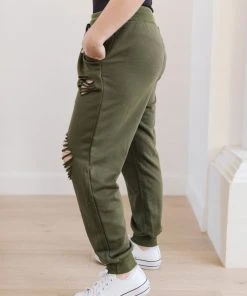 Ave Shops Kick Back Distressed Olive Joggers - Casual Comfort Bottoms 41 Ave Shops Kick Back Distressed Joggers In Olive
