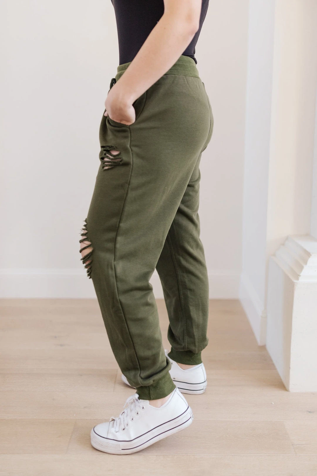 Ave Shops Kick Back Distressed Olive Joggers - Casual Comfort Bottoms 20 Ave Shops Kick Back Distressed Joggers In Olive