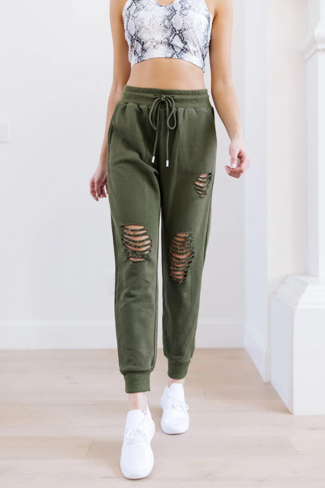 Ave Shops Kick Back Distressed Olive Joggers - Casual Comfort Bottoms 8 Ave Shops Kick Back Distressed Joggers In Olive