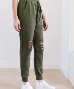 Ave Shops Kick Back Distressed Joggers In Olive