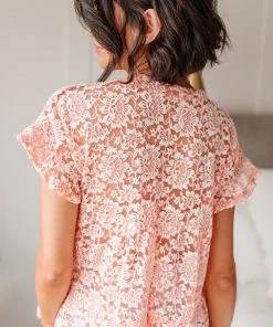 Ave Shops Baby Pink Lace Top - Women's Short Sleeve Blouse 23 Ave Shops Clothing Lace Baby Pink Top