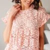 Ave Shops Baby Pink Lace Top - Women's Short Sleeve Blouse 2 Ave Shops Clothing Lace Baby Pink Top