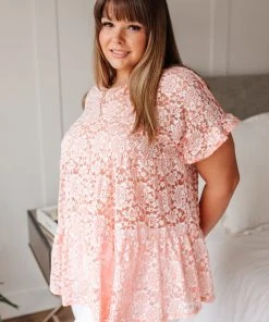 Ave Shops Baby Pink Lace Top - Women's Short Sleeve Blouse 21 Ave Shops Clothing Lace Baby Pink Top