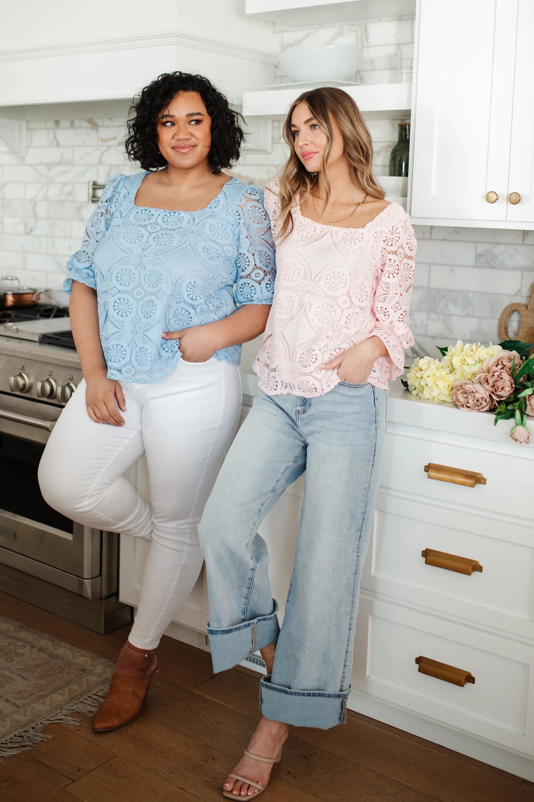 Ave Shops Blue Lace Surprise Blouse - Stylish Short Sleeve Top for Women 11 Ave Shops Lace Surprise Blouse In Blue