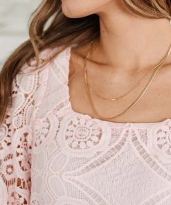 Ave Shops Pink Lace Surprise Blouse | Women's Short Sleeve Top 24 Ave Shops Clothing Lace Surprise Blouse In Pink