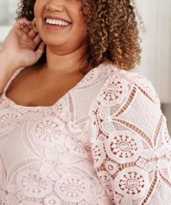 Ave Shops Pink Lace Surprise Blouse | Women's Short Sleeve Top 23 Ave Shops Clothing Lace Surprise Blouse In Pink