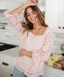 Ave Shops Clothing Lace Surprise Blouse In Pink