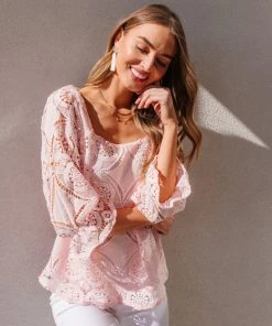Ave Shops Pink Lace Surprise Blouse | Women's Short Sleeve Top 33 Ave Shops Clothing Lace Surprise Blouse In Pink