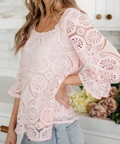 Ave Shops Pink Lace Surprise Blouse | Women's Short Sleeve Top 22 Ave Shops Clothing Lace Surprise Blouse In Pink