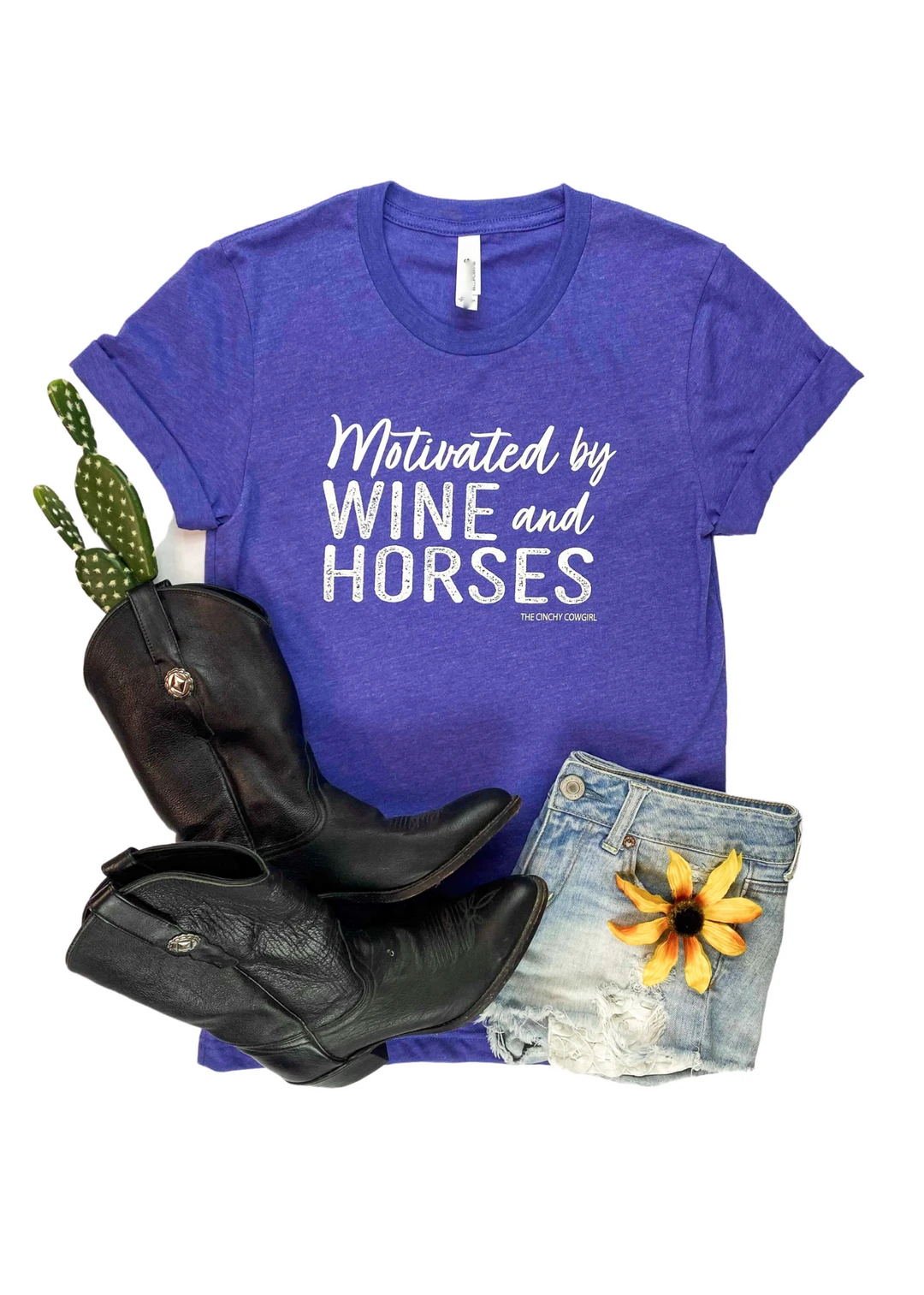 Cinchy Cowgirl Lapis Wine & Horses Graphic Short Sleeve Tee | TCC Clothing 3 The Cinchy Cowgirl Lapis Motivated By Wine & Horses Short Sleeve Tee Clothing