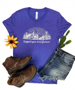 The Cinchy Cowgirl Lapis Support Your Local Farmers Short Sleeve Tee