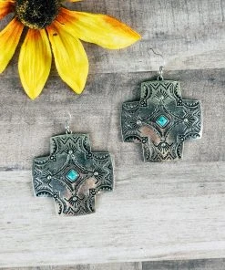 Blue Tortoise Large Concho Southwestern Earrings Jewelry