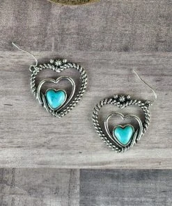 Blue Tortoise Jewelry Layered Heart Turquoise Dangle Earrings