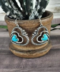 Blue Tortoise Jewelry Layered Heart Turquoise Dangle Earrings